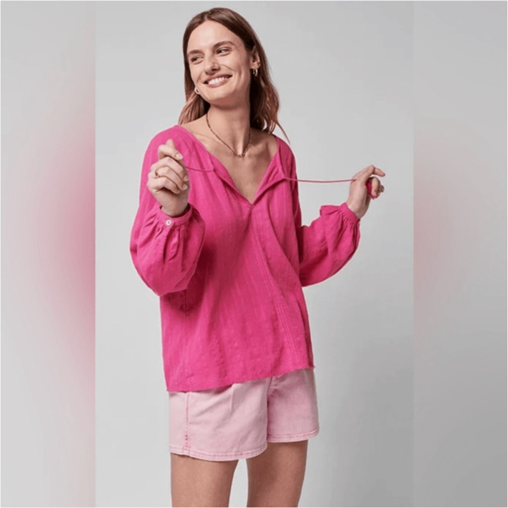 Women's Faherty Celina Organic Cotton Gauze Long Sleeve Blouse Pink Large